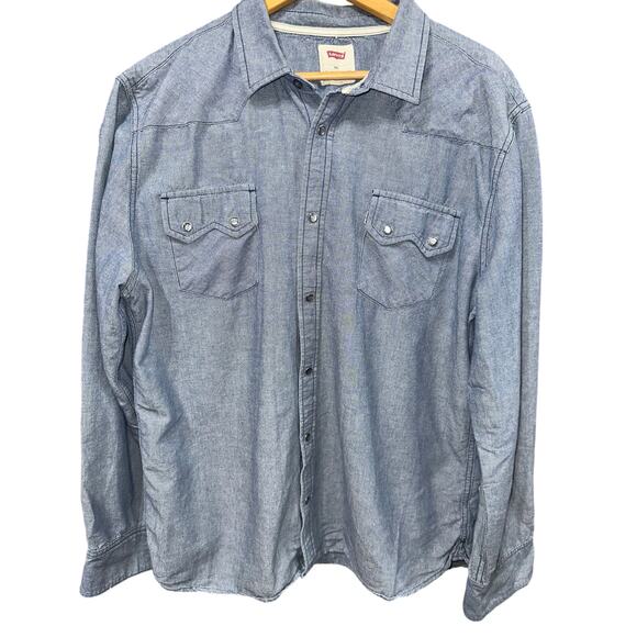 Levi’s Men’s Denim Shirt Pearl Snap Button XXL Lightweight Western Cowboy Rodeo - Picture 1 of 12